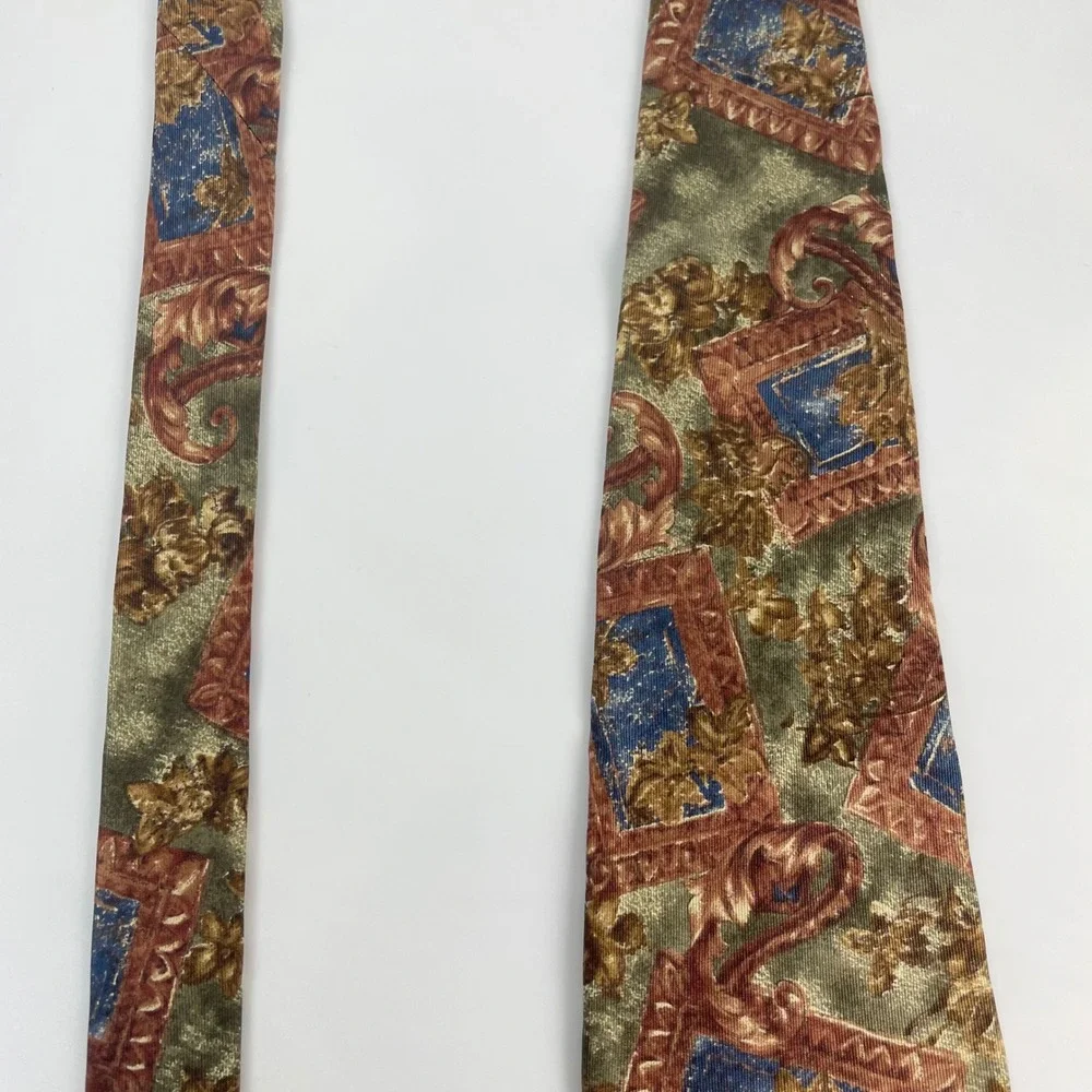 Vintage Deadstock Necktie Detailed Ornate‎ Men Tie Blue Copper Gold Silk Retro
